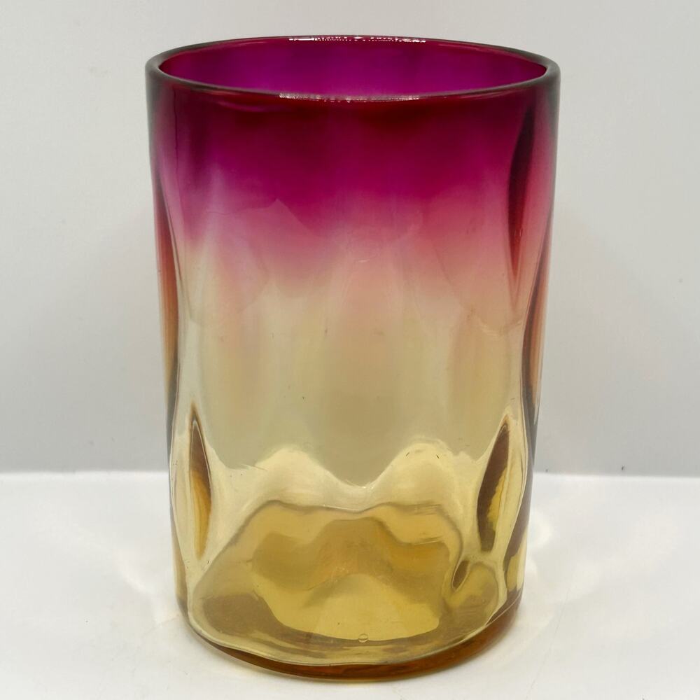Antique Victorian Mt Washington Amberina Art Glass Diamond Optic Rubina Tumbler